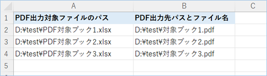 対象ブックのパスとPDF保存先パスとファイル名一覧を作成