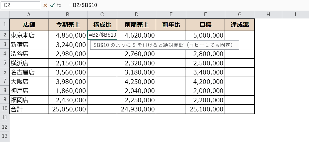構成比の数式入力画面