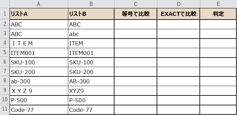 照合する2つのリスト