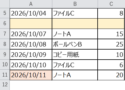 最終行の値(A11セル)を確認