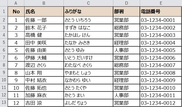 検索前の顧客名簿