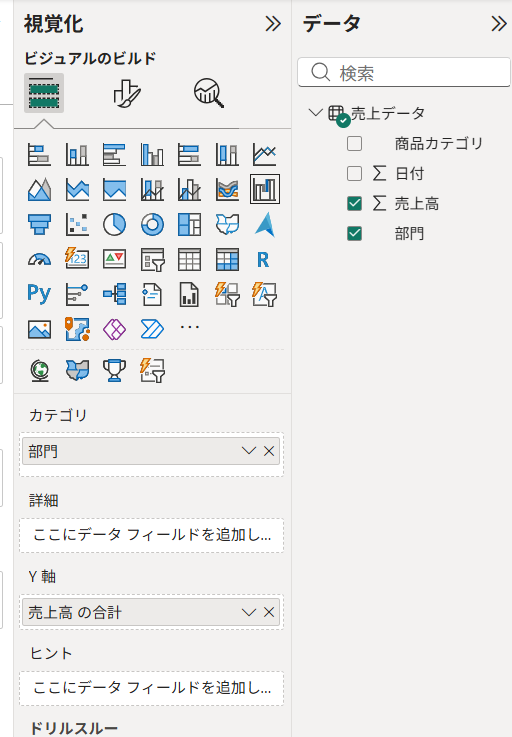 カテゴリとY軸にフィールドを配置した状態